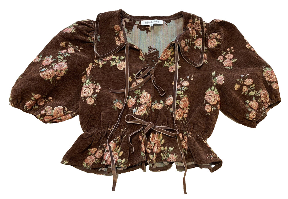 Sofie the Label Womens Tapestry Blouse Size Small Brown Floral Cottage Core Boho